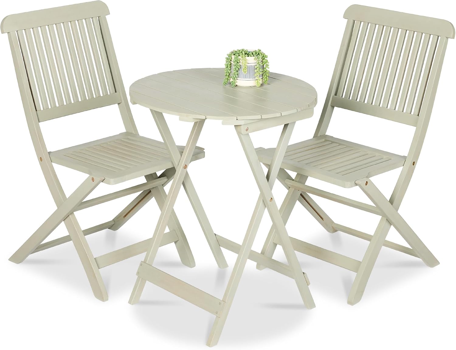 Best Choice Products 3-Piece Acacia Wood Bistro Set, Folding Patio Furniture for Backyard, Balcony, Deck w/ 2 Chairs, Round Coffee Table, Teak Finish - Sage Green