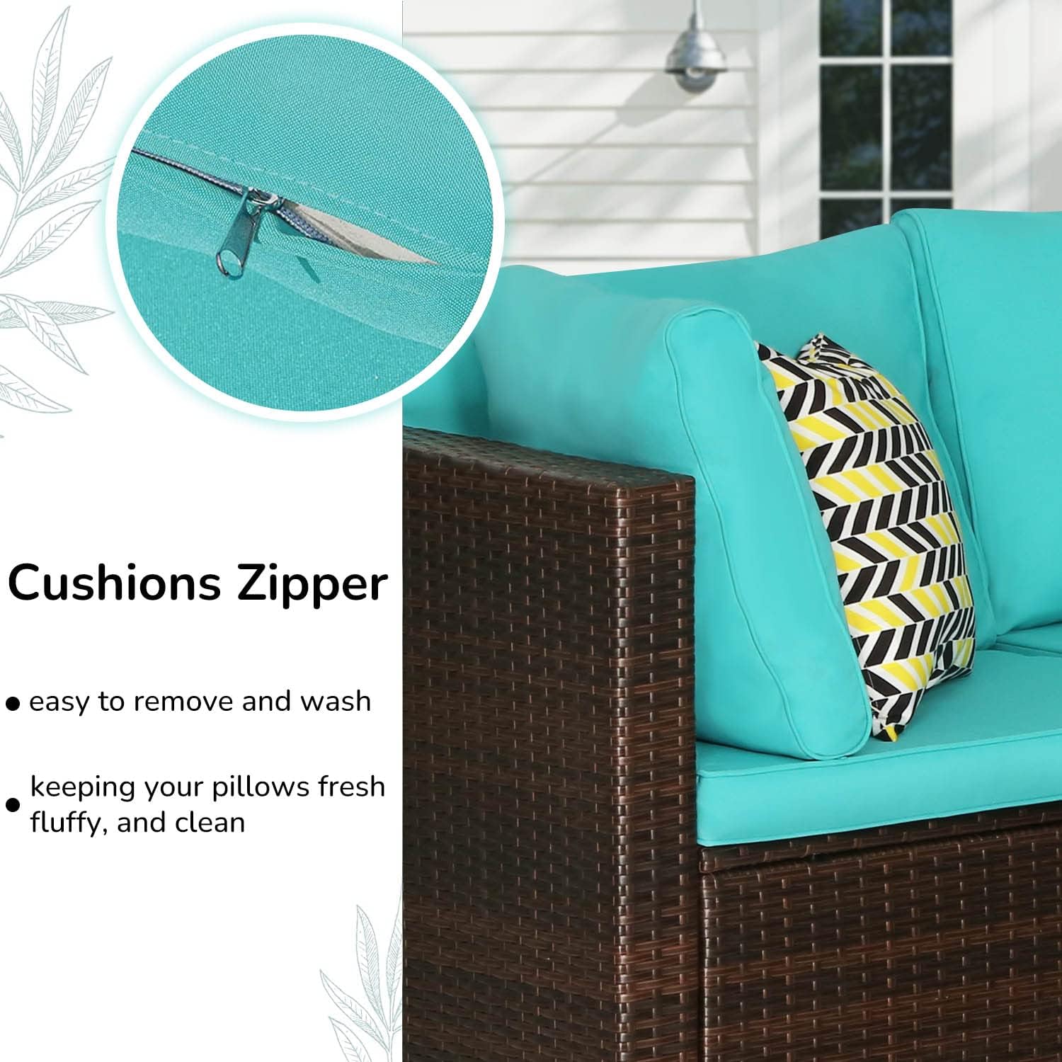 PayLessHere Patio Furniture Set 7 Pieces Outdoor Furniture Wicker Conversation Set Sectional Sofa and Coffee Table Wicker Patio Conversation Sets for Backyard Porch Balcony Poolside,Blue Cushion