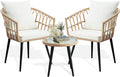 PORWEY 3 Piece Patio Bistro Set, Outdoor Wicker Apartment Balcony Furniture Sets, Rattan Table and Chairs Set of 2 for Porch Backyard Lawn Poolside Deck, Beige
