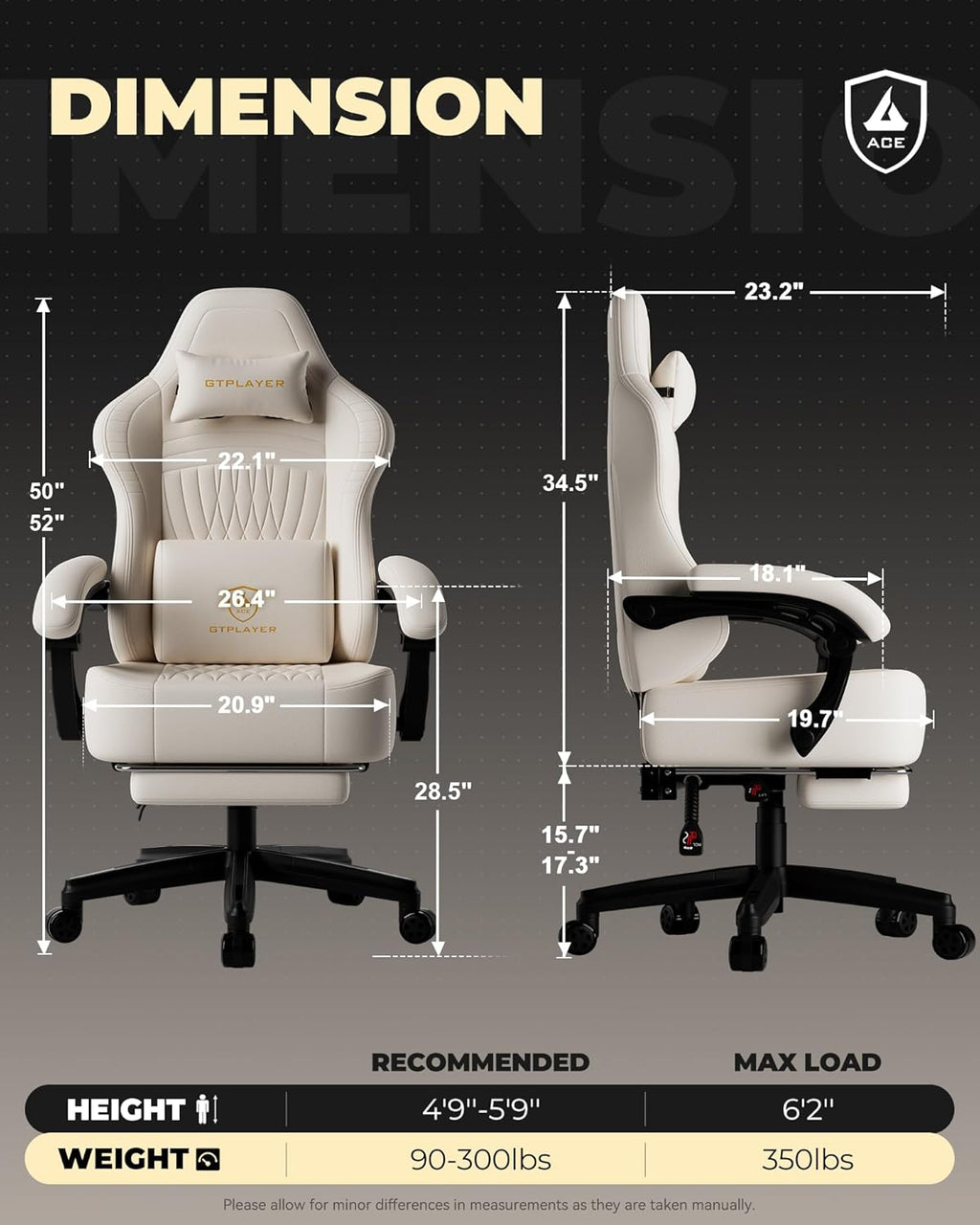 GTPLAYER Gaming Chair for Adults, Ergonomic Video Game Chairs, Footrest & Linkage Armrest, Reclining High Back Silla Gamer with Wider Seat for Home Office, Ace Pro, Cream