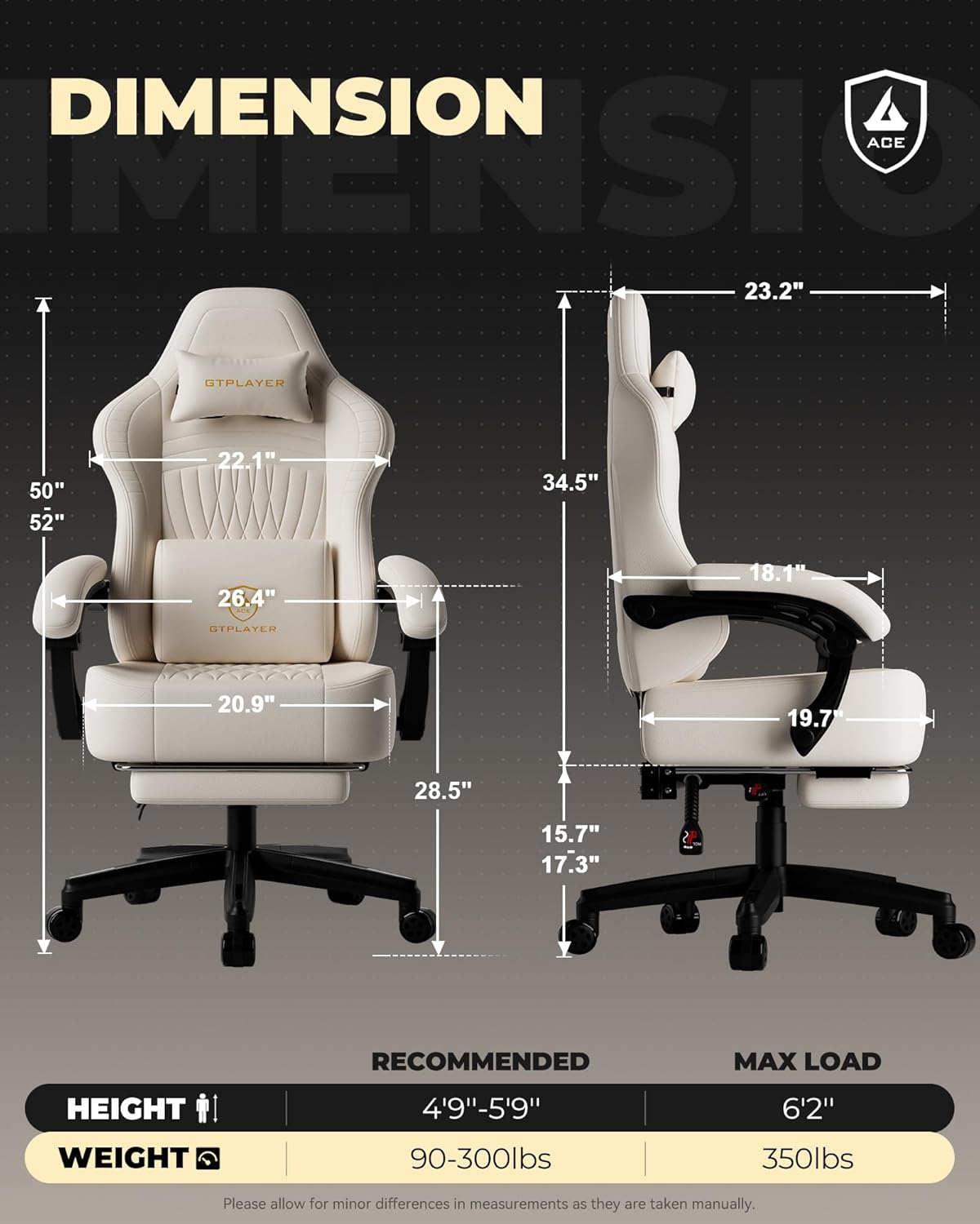 GTPLAYER Gaming Chair for Adults, Ergonomic Video Game Chairs, Footrest & Linkage Armrest, Reclining High Back Silla Gamer with Wider Seat for Home Office, Ace Pro, Cream