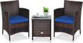 DORTALA Wicker Patio Furniture Set 3 Piece, Small Outdoor Table & Chairs Set with Cushions, All-Weather Rattan Conversation Bistro Set for Balcony, Porch, Backyard, Deck, Navy
