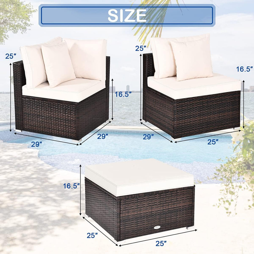 Tangkula 4 PCS Patio Rattan Sofa Set, Outdoor Wicker Sectional Furniture Set, Patio Conversation Set with Removable Cushions & Pillows for Backyard Porch Garden Poolside Balcony (White)