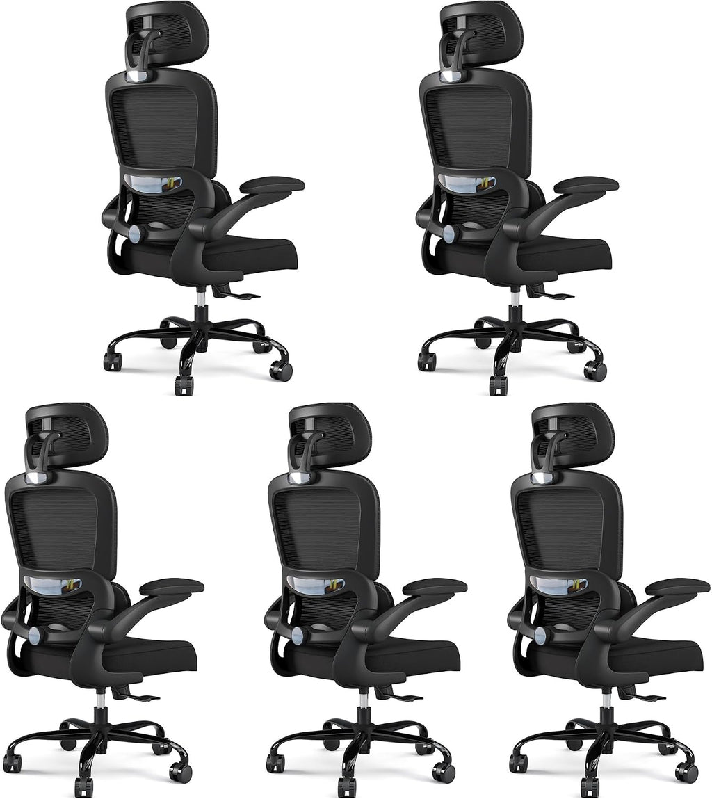 TRALT Office Chair Ergonomic Desk Chair, 330 LBS Home Mesh Office Desk Chairs with Wheels, Comfortable Gaming Chairs Black, Pack of 5