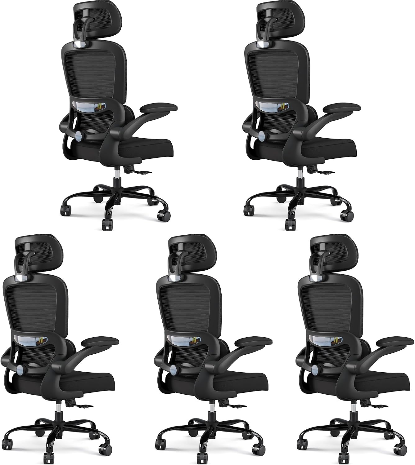 TRALT Office Chair Ergonomic Desk Chair, 330 LBS Home Mesh Office Desk Chairs with Wheels, Comfortable Gaming Chairs Black, Pack of 5
