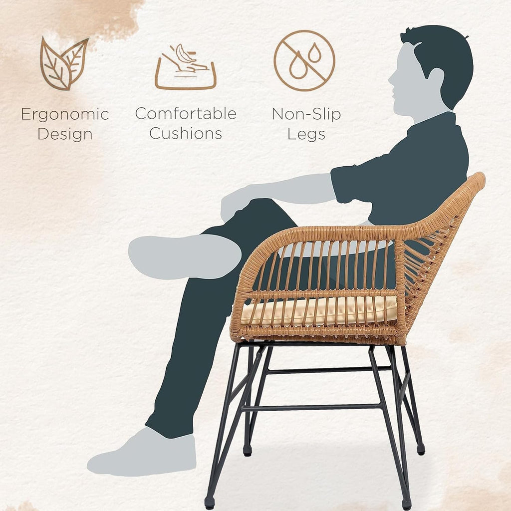 3 Piece Outdoor Wicker Furniture Bistro Set, Rattan Chairs Conversation Sets Wicker Patio Furniture for Balcony Poolside Backyard, Beige