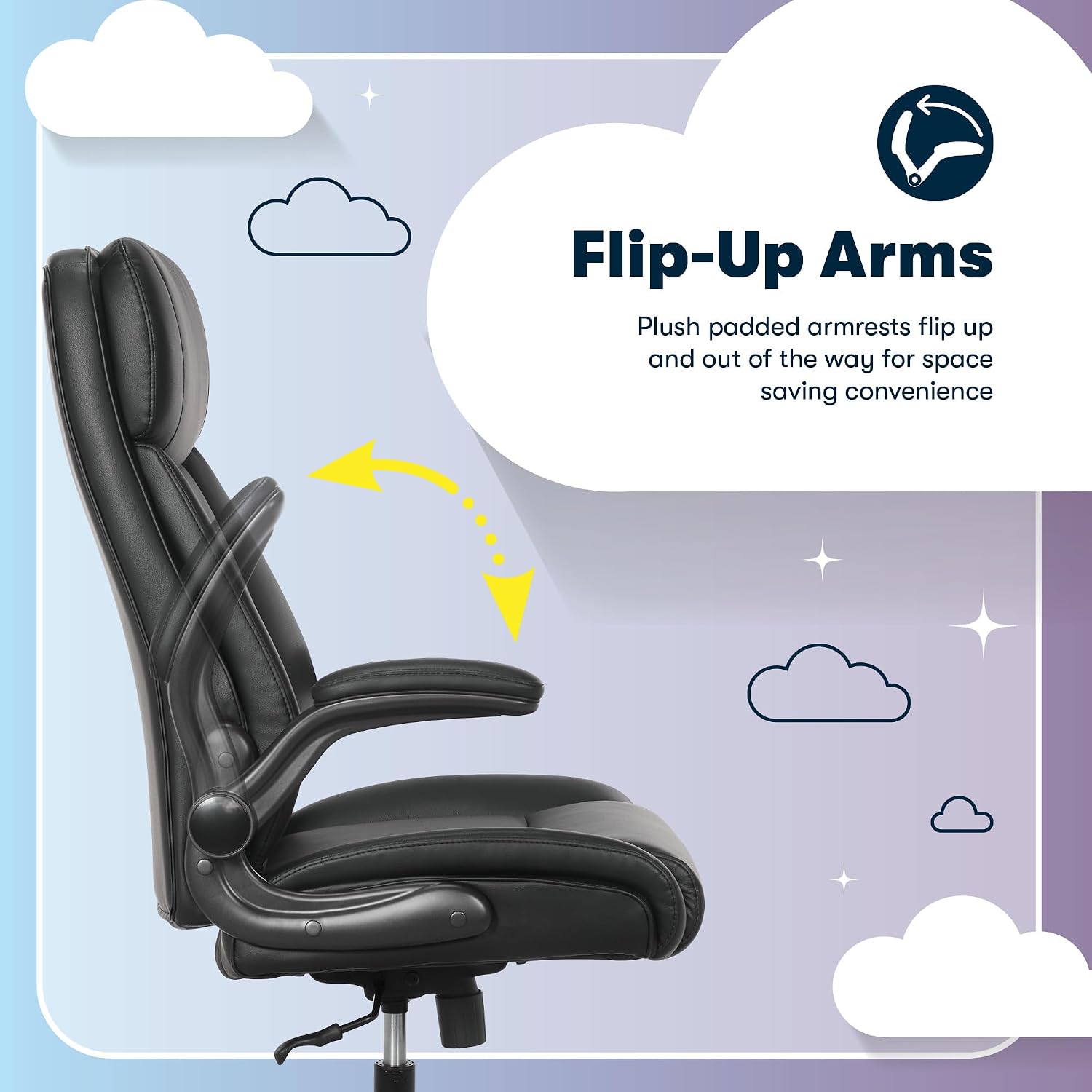 Serta Torrington Big & Tall Office Chair, with Flip-Up Padded Armrests, Ultra-Comfortable ComfortCoils Seat Cushion Technology, Modern Executive Premium PU Desk Chair, Black