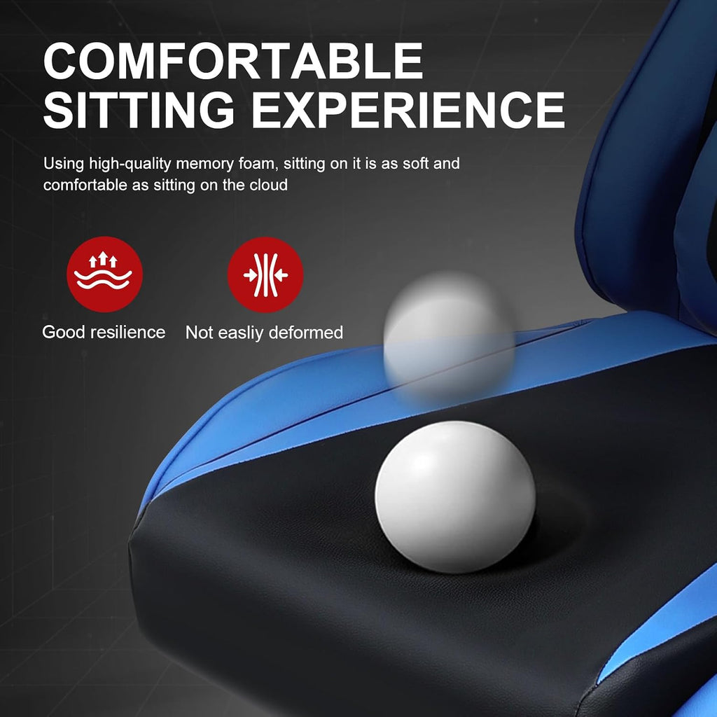 GTPLAYER Gaming Chair with Footrest, Ergonomic Computer Game Desk Chair, Recline Gaming Chair Seat Height Adjustment, Swivel Rocker with Headrest and Lumbar (Blue)