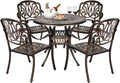 VINGLI 5 Pieces Outdoor Patio Dining Set, Cast Aluminium Patio Furniture Set with 4 Chairs and 1 Umbrella Table for Yard, Garden, Porch and Poolside, Bronze