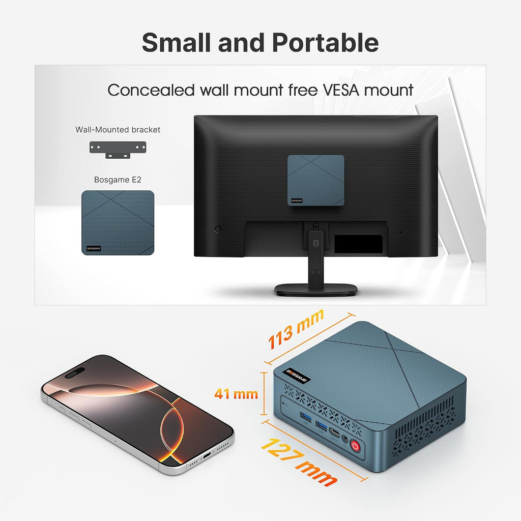 BOSGAME E2 Mini PC, AMD Ryzen 5 3500H (up to 3.7GHz), 16GB DDR4 RAM 512GB NVMe SSD, Desktop Computer 4K Triple Display via Dual HDMI & USB-C, WiFi 5, BT 5.0, Small Form Factor Business Office PC