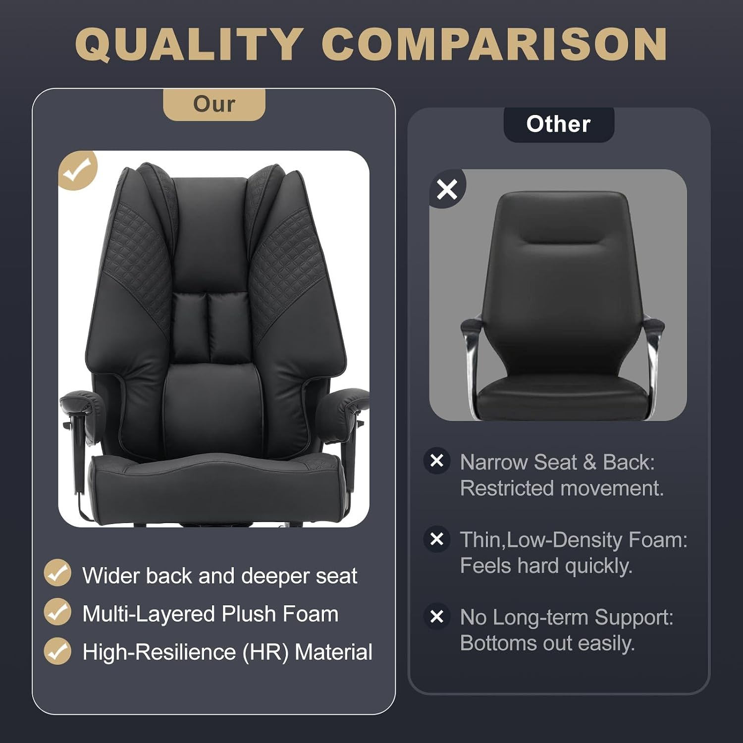 EXCEBET Big and Tall Office Chair 400lbs Wide Seat, Leather High Back Executive Office Chair with Foot Rest, Ergonomic Chairs Lumbar Support for Lower Back Pain Relief (Black)