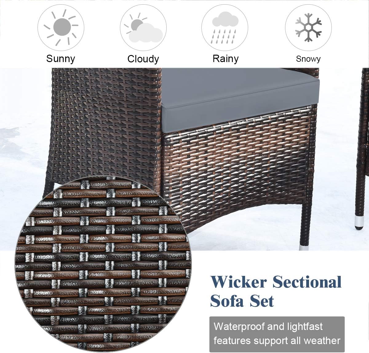 COSTWAY 4PCS Rattan Patio Furniture Set, Outdoor Wicker Rattan Chairs with Coffee Table, Rattan Cushioned Conversation Set for Backyard Balcony Porch Poolside, Grey