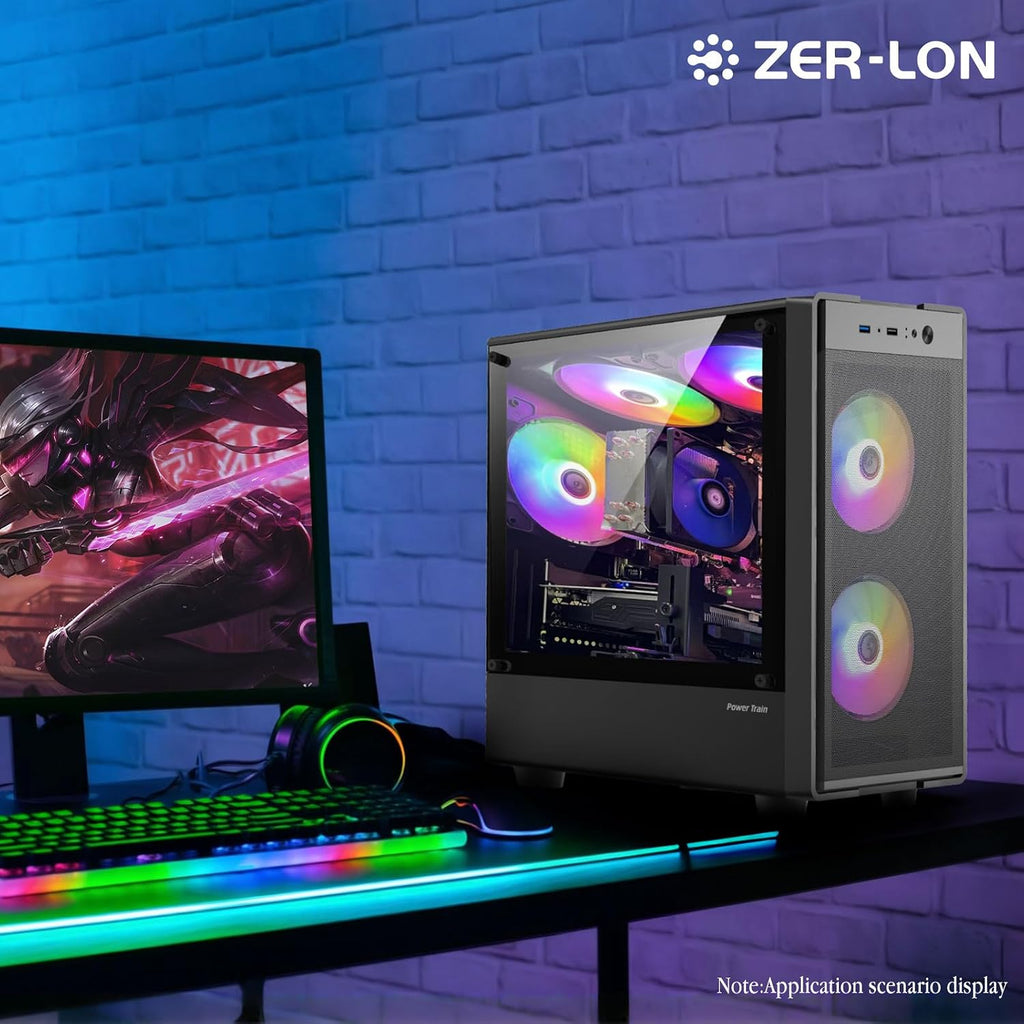 ZER-LON Gaming PC Desktop, Prebuilt Gaming Computer with Intel Core I7 up to 3.9 GHz, GTX 1050Ti 4G, 16G RAM, 512GB NVME SSD, ARGB Cooling Fan,Supply WiFi Support