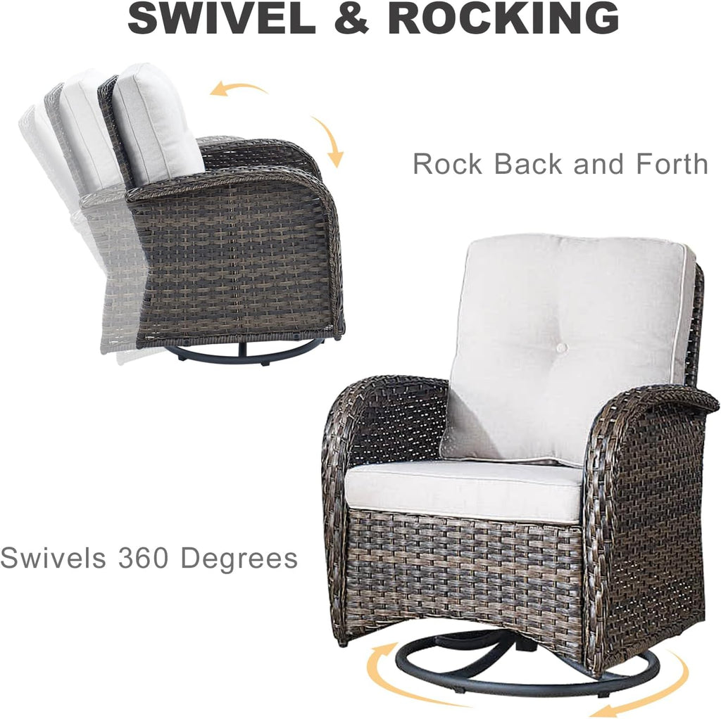 HUMMUH 6-Piece Patio Furniture PE Wicker Outdoor Conversation Set,All-Weather Rattan Swivel Rocker Chairs Outdoor Couch Ottomans for Backyard,Poolside,Deck