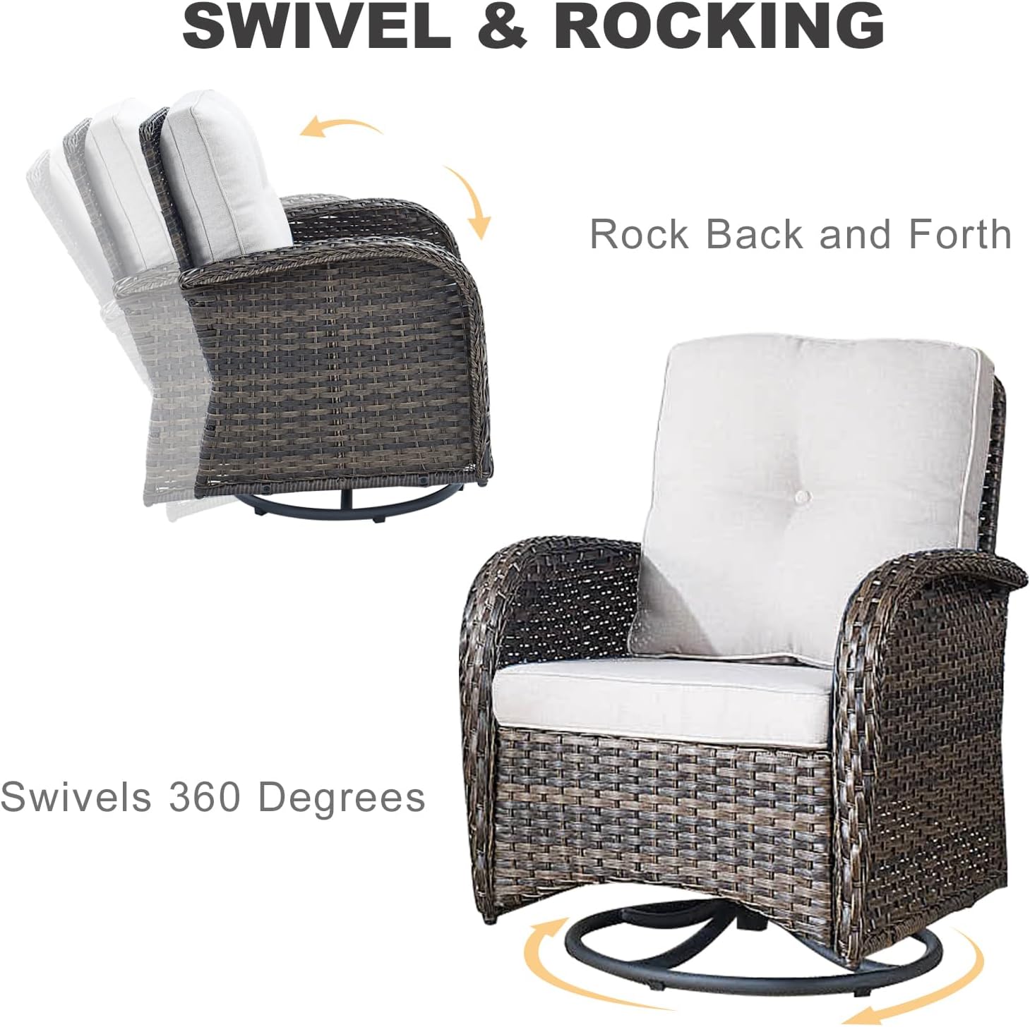HUMMUH 6-Piece Patio Furniture PE Wicker Outdoor Conversation Set,All-Weather Rattan Swivel Rocker Chairs Outdoor Couch Ottomans for Backyard,Poolside,Deck