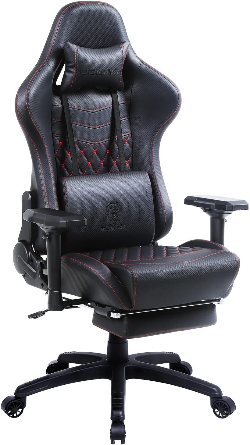 Dowinx Big and Tall Gaming Chair 400LBS, Ergonomic Computer Chair with Massage Lumbar Support & Footrest, High Back Comfortable Office & Gaming Chair with 4D Armrests, PU Leather, Black
