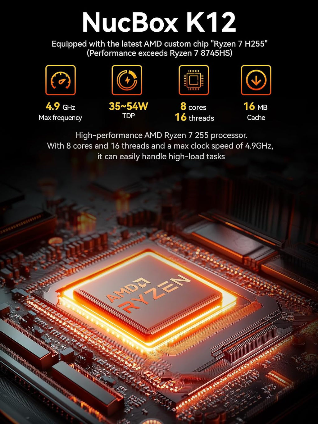 GMKtec K12 Gaming Mini PC Oculink AMD Ryzen 7 H 255 (Upgraded 8745HS) 32GB DDR5 RAM 512GB SSD, Desktop Computer Radeon 780M Graphics, 3X M.2 2280 Storage Expansion, Dual NIC 2.5G, HDMI 2.1, USB4