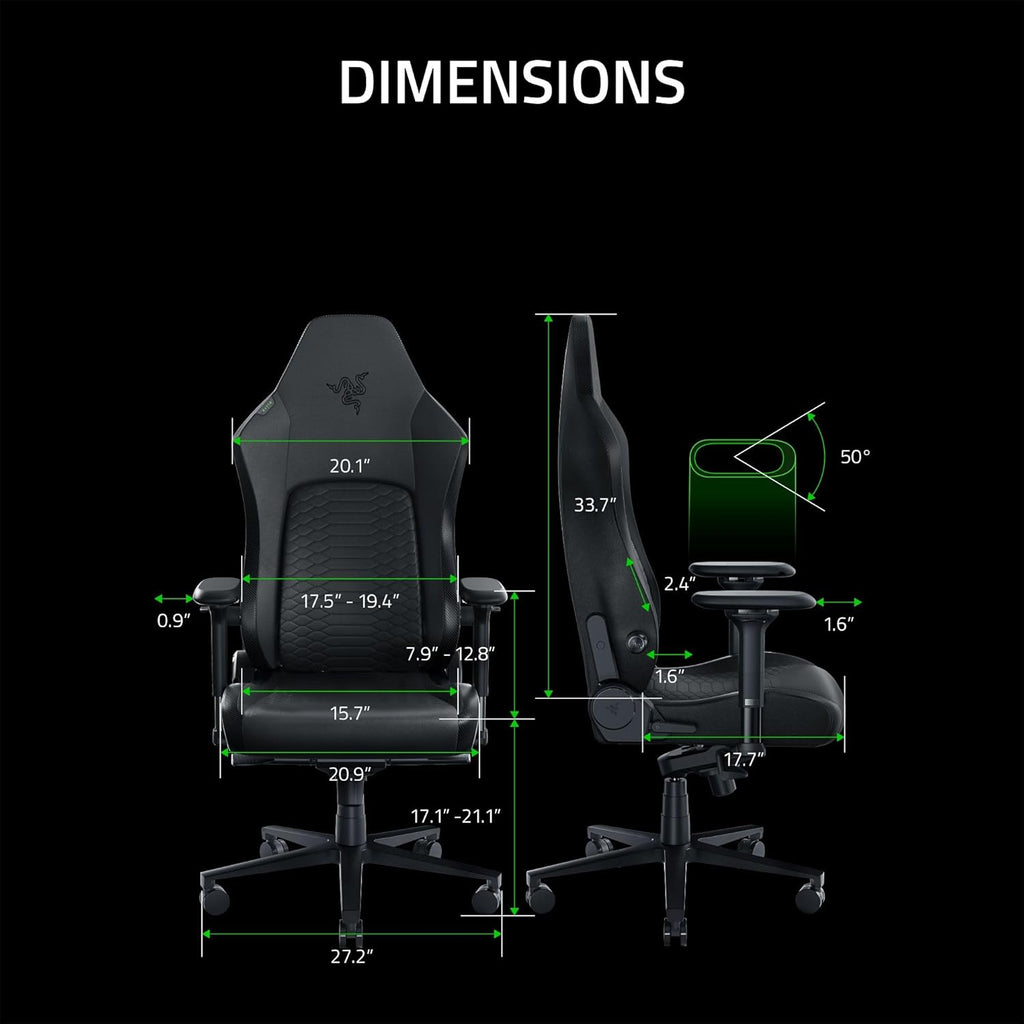 Razer Iskur V2 Gaming Chair: Adaptive Lumbar Support - Adjustable Lumbar Curve - High Density Foam Cushions - Reactive Seat Tilt &152-degree Recline - 4D Armrests - Synthetic Leather - Black