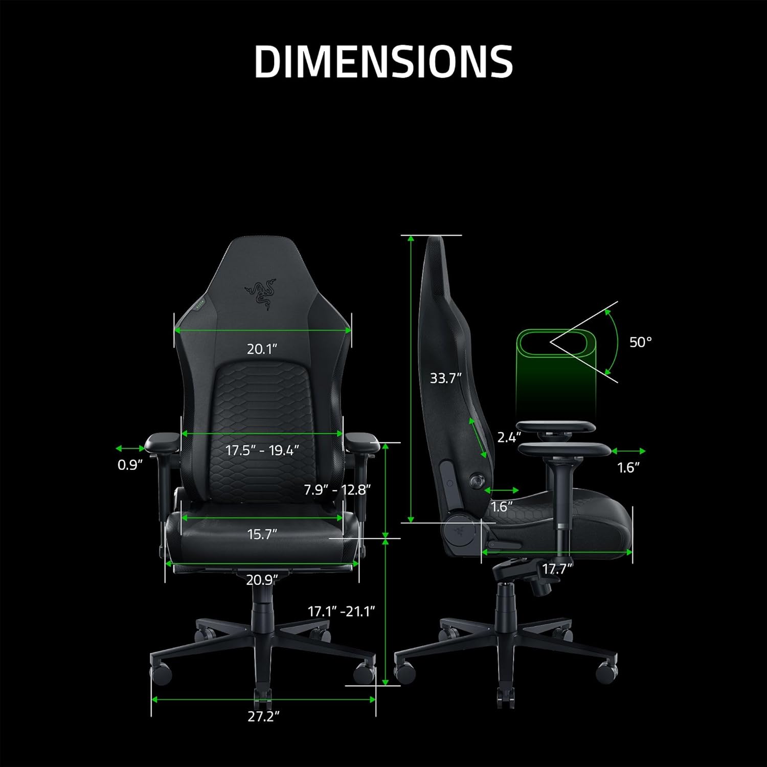 Razer Iskur V2 Gaming Chair: Adaptive Lumbar Support - Adjustable Lumbar Curve - High Density Foam Cushions - Reactive Seat Tilt &152-degree Recline - 4D Armrests - Synthetic Leather - Black