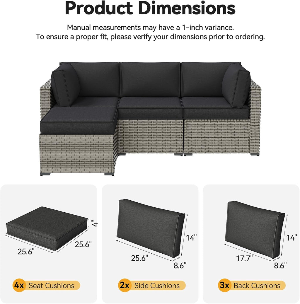 Aoxun Replacement Cushions for Outdoor Furniture, 9-Piece Outdoor Cushions for Patio Furniture, Deep Seat, Splash-Proof & Fade Resistant Couch Cushion for 4-Seat Patio Conversation Sets, Black