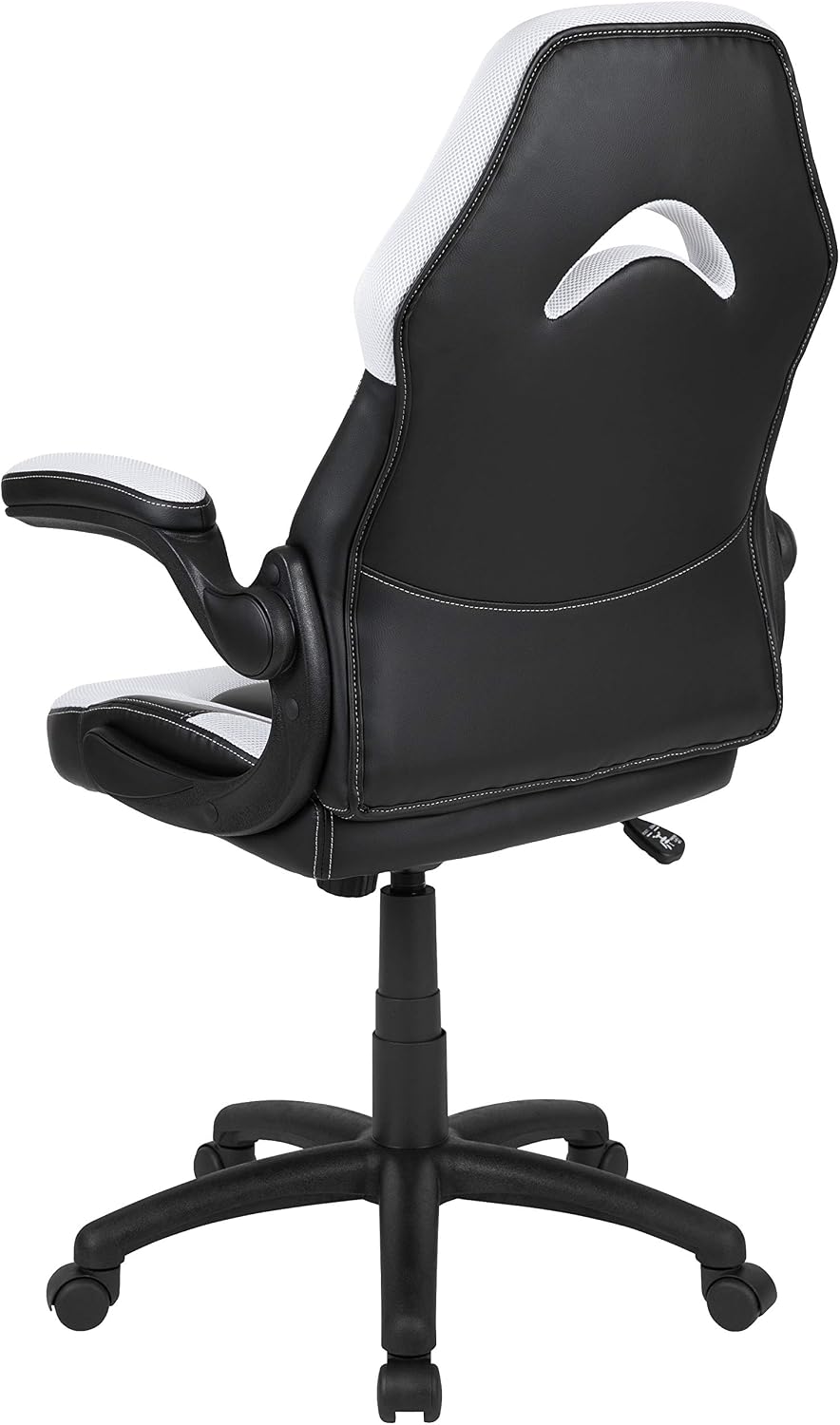 Flash Furniture X10 High-Back LeatherSoft Racing Style Gaming Chair with Flip-Up Arms, Ergonomic Padded Swivel Computer Chair, White/Black