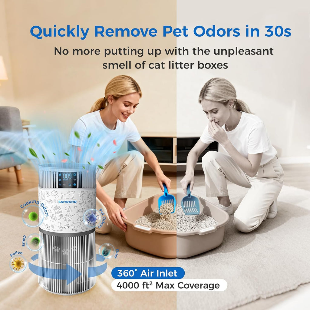Air Purifier for Home Pets Large Room up to 4000 Sq Ft, H13 HEPA Whole House Air Purifier for Pet Hair Litter Box Odor, Aromatherapy, Smart WiFi, Washable Filter, 22dB Quiet for Bedroom