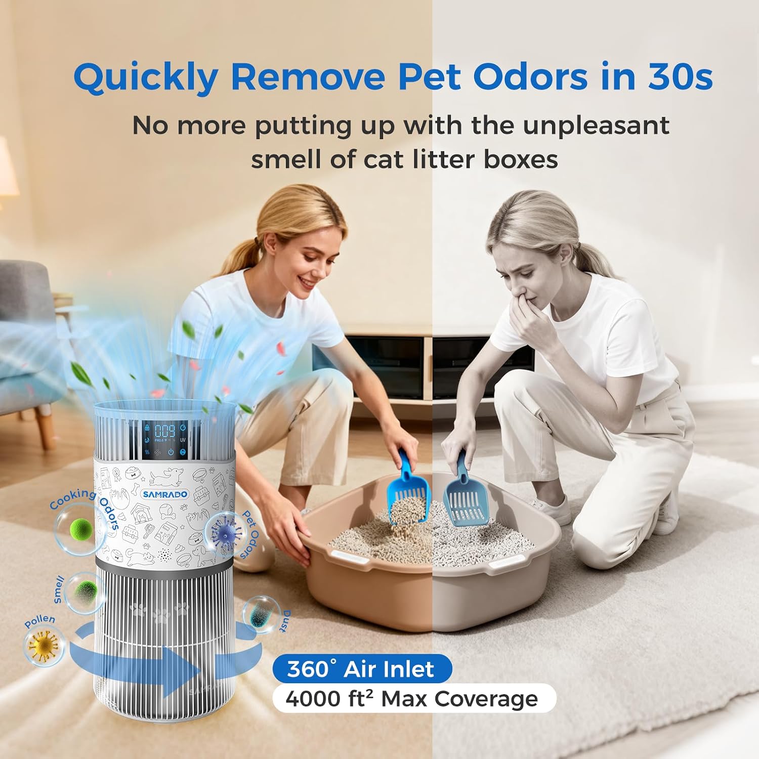 Air Purifier for Home Pets Large Room up to 4000 Sq Ft, H13 HEPA Whole House Air Purifier for Pet Hair Litter Box Odor, Aromatherapy, Smart WiFi, Washable Filter, 22dB Quiet for Bedroom