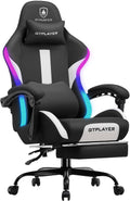 GTPLAYER RGB Gaming Chair with Footrest, LED Lights, Ergonomic Computer Chair with Linkage Armrest, Breathable Fabric for Home Office Desk - Video Game Chairs for Adults, Standard RGB
