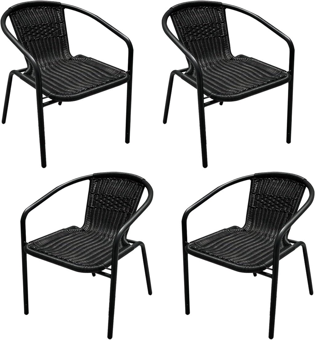 4 Pack Black Stackable Outdoor Rattan Chairs, All-Weather Patio Seating for Balcony Porch Lawn, Small Patio Furniture Set for Front Porch Decor & Outdoor Spaces