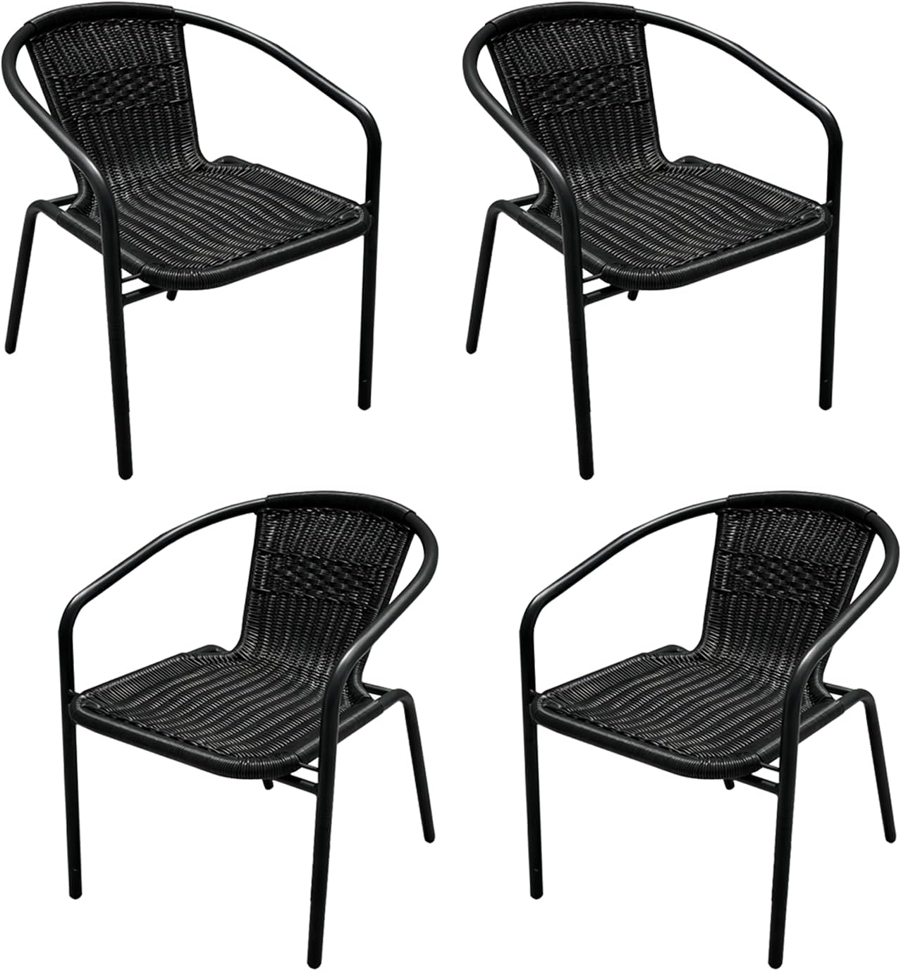 4 Pack Black Stackable Outdoor Rattan Chairs, All-Weather Patio Seating for Balcony Porch Lawn, Small Patio Furniture Set for Front Porch Decor & Outdoor Spaces