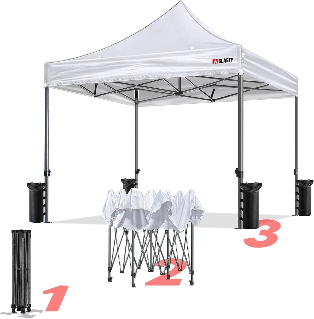 Heavy Duty Pop Up Canopy Tent-8 Drainage Holes,Waterproof & UPF 50+,4 Sandbags,8 Stakes for Commercial,Outdoor Events Instant Set Up,(White 10x10)