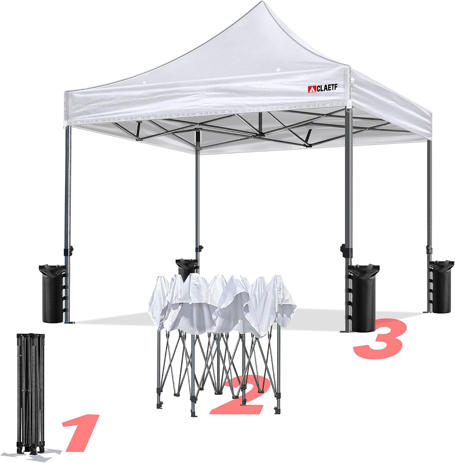 Heavy Duty Pop Up Canopy Tent-8 Drainage Holes,Waterproof & UPF 50+,4 Sandbags,8 Stakes for Commercial,Outdoor Events Instant Set Up,(White 10x10)