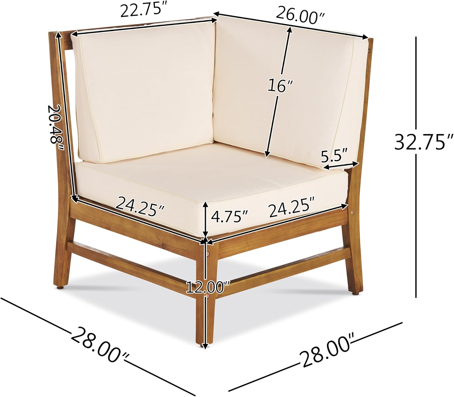 Christopher Knight Home Perla 5 Piece Patio Furniture Set, 5 Seater Acacia Wood Outdoor Corner Sofa Set, Patio Sectional Sofa Couch with Water Resistant Cushions, Teak+Cream