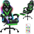 HOFFREE Gaming Chair with LED RGB Lights Massage Ergonomic Video Game Chairs with Footrest High Back Reclining Computer Chair with Adjustable Lumbar Support Green and Black