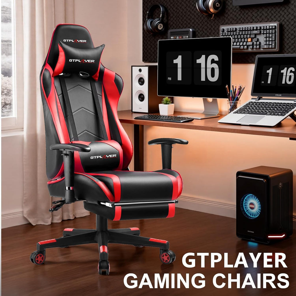 Gaming Chair with Footrest, High Back Computer Chair Ergonomic Game Desk Chair Racing Executive Adjustable Swivel Rocker with Headrest and Lumbar Support
