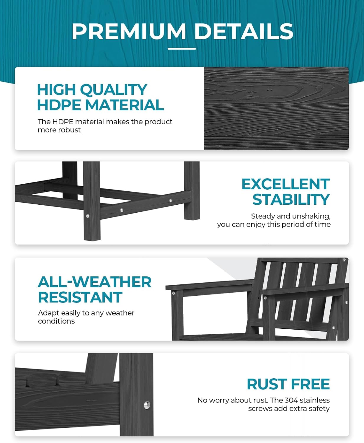 Ciokea HDPE Outdoor Dining Table with Umbrella Hole,66' Rectangle Patio Table for 6,All-Weather Outdoor Patio Furniture Set for Garden Backyard,Black