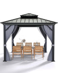 GarveeLife Outdoor Gazebo 12x12 Hardtop, Aluminum Frame Permanent Pavilion with Double Roof, Mosquito Netting & Privacy Curtains for Patio, Garden, Deck, Lawn and Backyard Parties