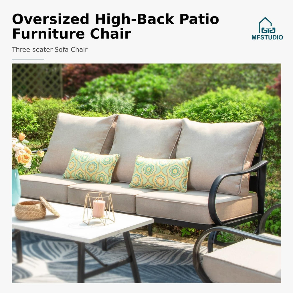MFSTUDIO Patio Furniture Sets,Outdoor Metal Patio Conversation Sofas with 1 x 3-Seat Sofa for Garden,Beige Cushion