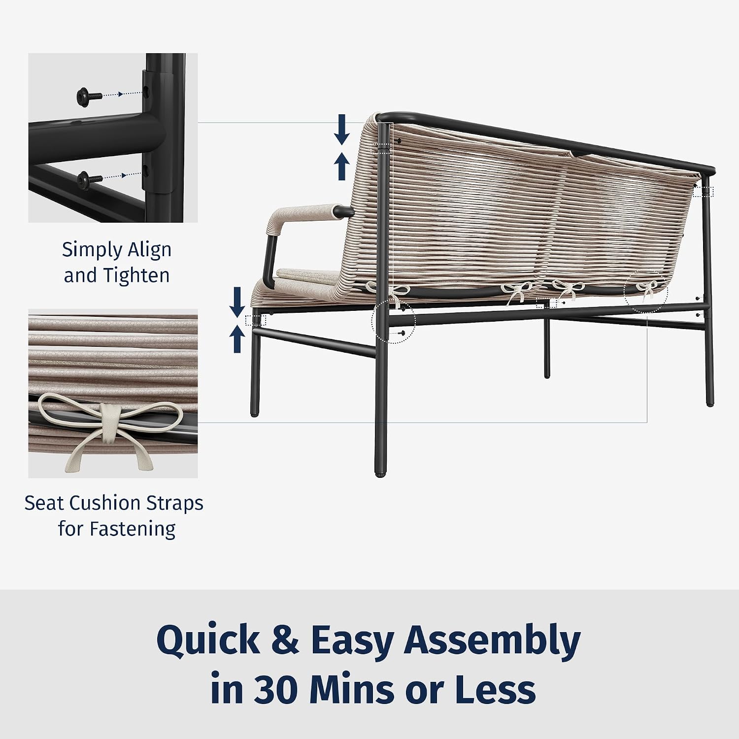 East Oak 4 Piece Patio Furniture Set, Outdoor Furniture with PE Wicker Rattan Chairs and Coffee Table, Modern Patio Conversation Set with Soft Pad for Garden, Backyard and Porch, Apricot