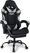 FAB&Deluxe Gaming Chair, Ergonomic Computer Office Chair with Footrest and Lumbar Support, Height Adjustable Desk Chair with 360° Swivel Seat and Headrest, Grey & Black
