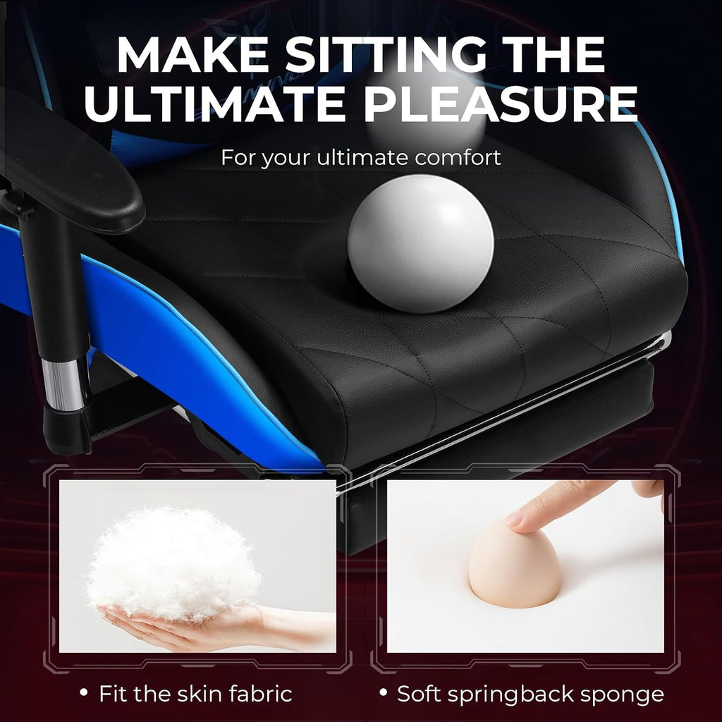 Gaming Chair, Big and Tall Video Game Chair with High Back PU Leather, Home Office Ergonomic Computer Chair with Footrest, Adjustable Height, 360° Swivel Wheels for Adults and Teens