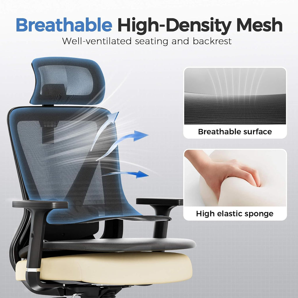 COMHOMA Office Chair Ergonomic Big and Tall Gaming Chair 350 LBS with 3D Adaptive Lumbar Support & Headrest, High Back Swivel Mesh Desk Chair Comfy for for Long Hours Work, ErgoFlex-P26, Black