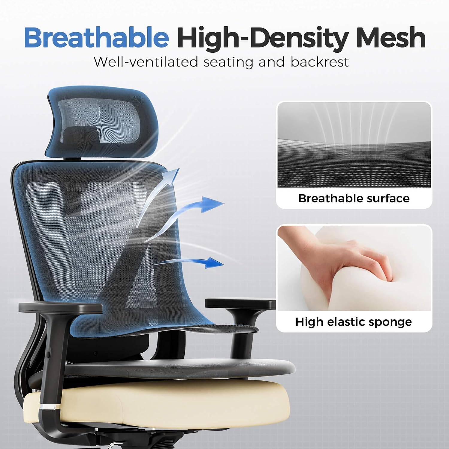 COMHOMA Office Chair Ergonomic Big and Tall Gaming Chair 350 LBS with 3D Adaptive Lumbar Support & Headrest, High Back Swivel Mesh Desk Chair Comfy for for Long Hours Work, ErgoFlex-P26, Black