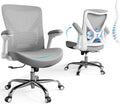 Ergalithic Office Home Ergonomic Desk Chair-Computer X-Shaped Chair Mesh PU Leather with Adjustable Lumbar Support-Executive Chair High Back Flip-Up Arms for Long Hours (White-Grey-No Headrest)