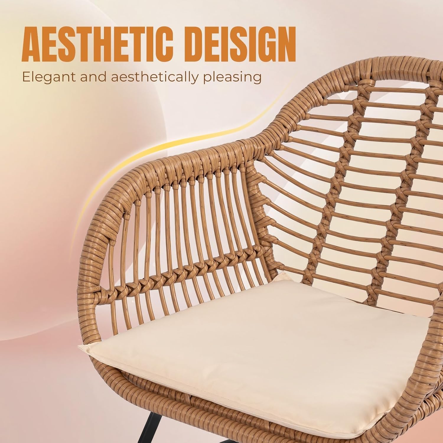 3 Piece Outdoor Wicker Furniture Bistro Set, Rattan Chairs Conversation Sets Wicker Patio Furniture for Balcony Poolside Backyard, Beige