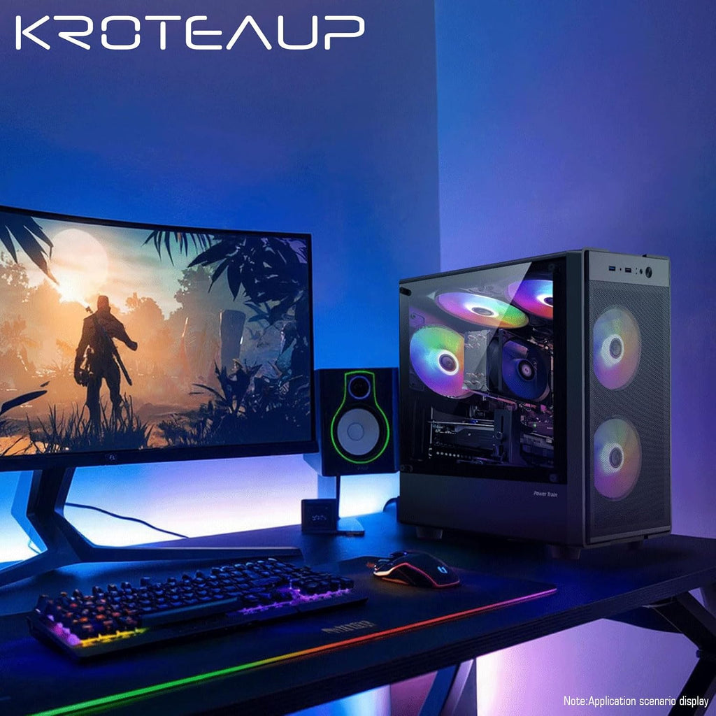Gaming PC Computer Desktop, Ryzen 5 6-core up to 4.2GHz, Radeon RX 590 8G, 16G DDR4, 512GB SSD, WiFi 6, RGB Fan x5, Tower Computers Windows 11 Home