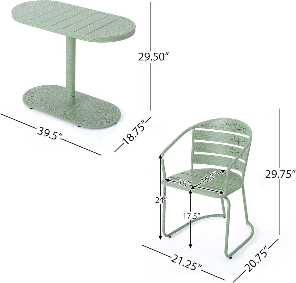 Christopher Knight Home Adley Outdoor Bistro Set, 3-Piece Bistro Table and Chair Set of 2, Patio Furniture Set with Iron Frame, Crackle Textures, Bistro Dining Set, Poolside/Garden Cafeteria, Green