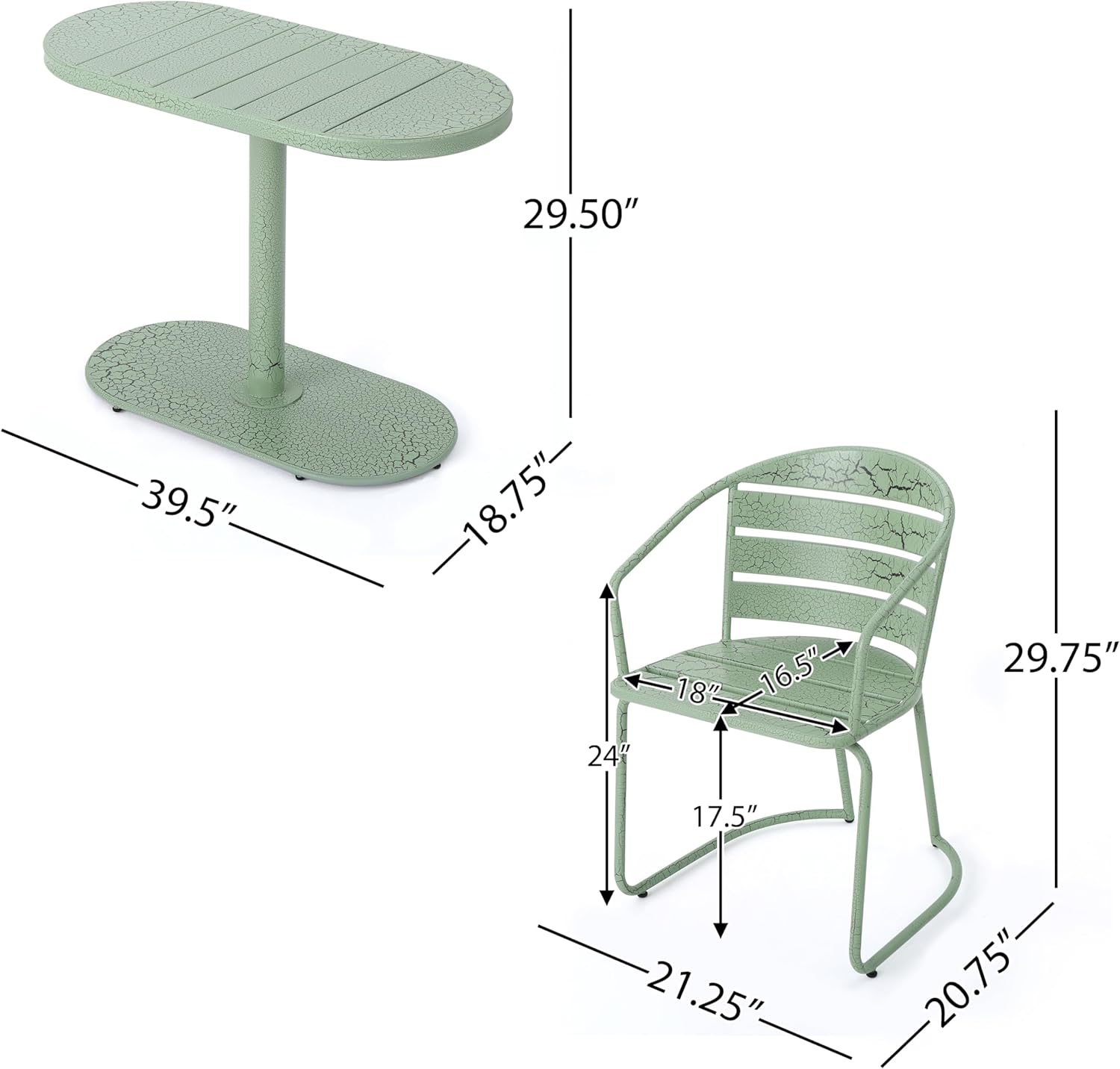 Christopher Knight Home Adley Outdoor Bistro Set, 3-Piece Bistro Table and Chair Set of 2, Patio Furniture Set with Iron Frame, Crackle Textures, Bistro Dining Set, Poolside/Garden Cafeteria, Green