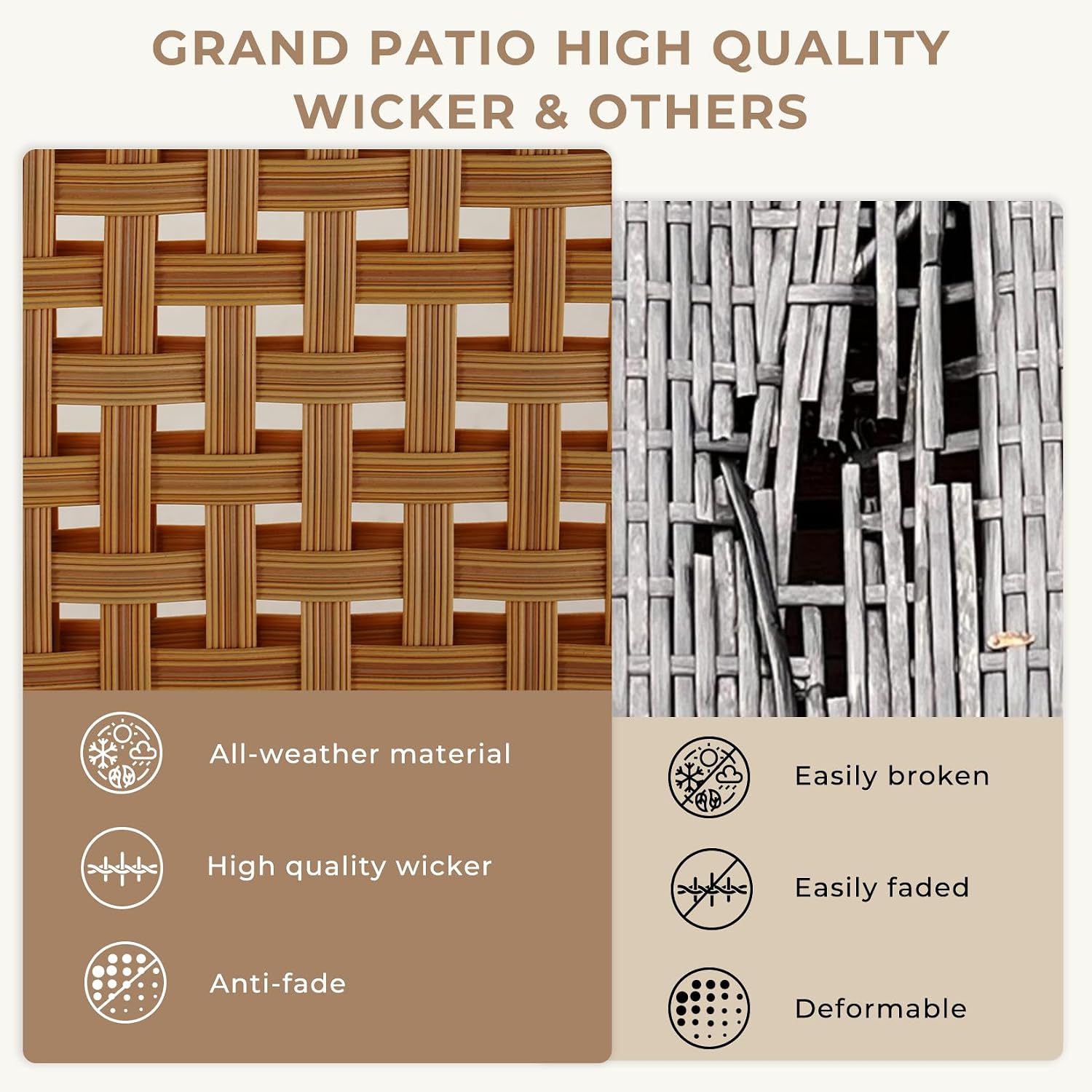 Grand patio 5-piece Outdoor Dining Set, Wicker Patio Dining Table Set for 6 with Seat Cushion, Modern Metal Outdoor Furniture Loveseat Chairs Bench Set for Backyard Garden Deck