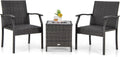 Tangkula 3 Pieces Patio Wicker Chair Set, Waterproof All Weather Resistant Heavy Duty Outdoor Conversation Set with Quick Dry Foam Seating, for Poolside, Backyard, Garden (Mix Brown)